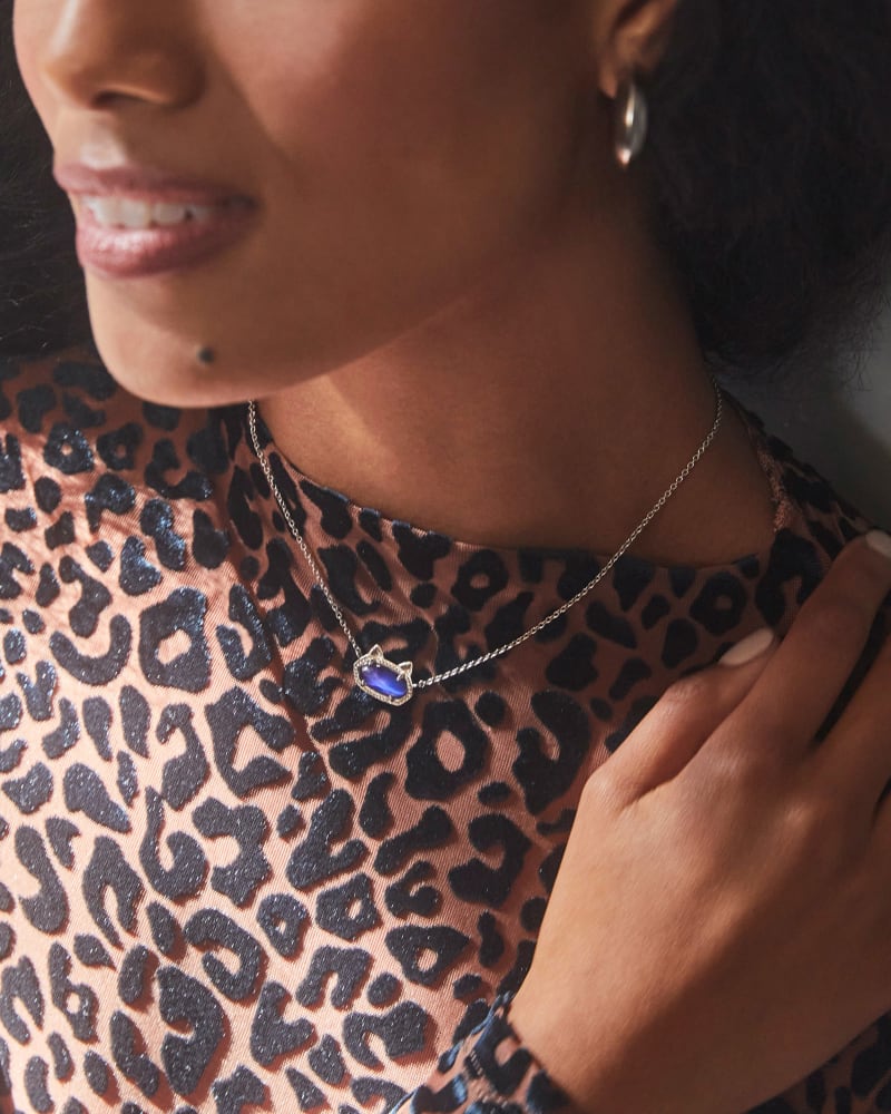 Elisa Silver Cat Pendant Necklace in Mood Stone image number 1